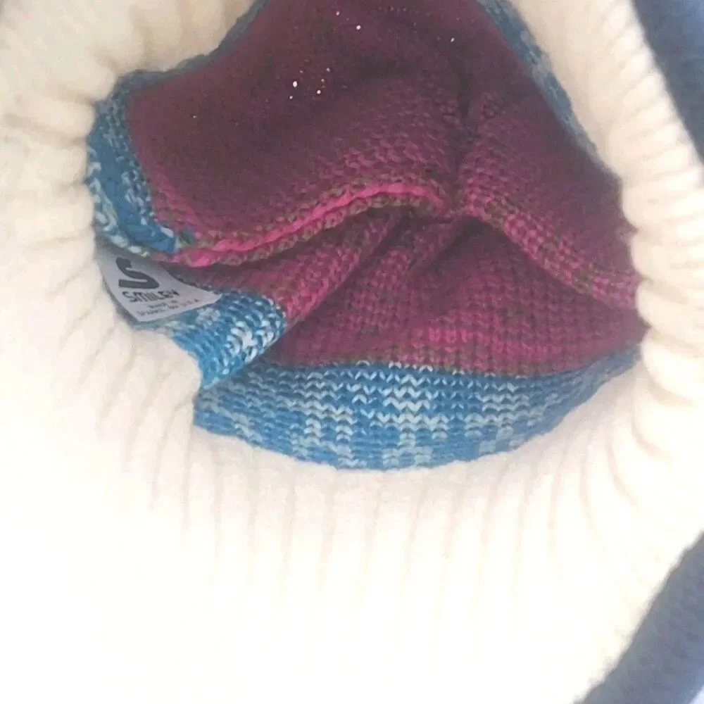 Smiley Beanie Ski Cap Hat 100% Wool Ear Flap Tassels Pink Blue Black Green USA